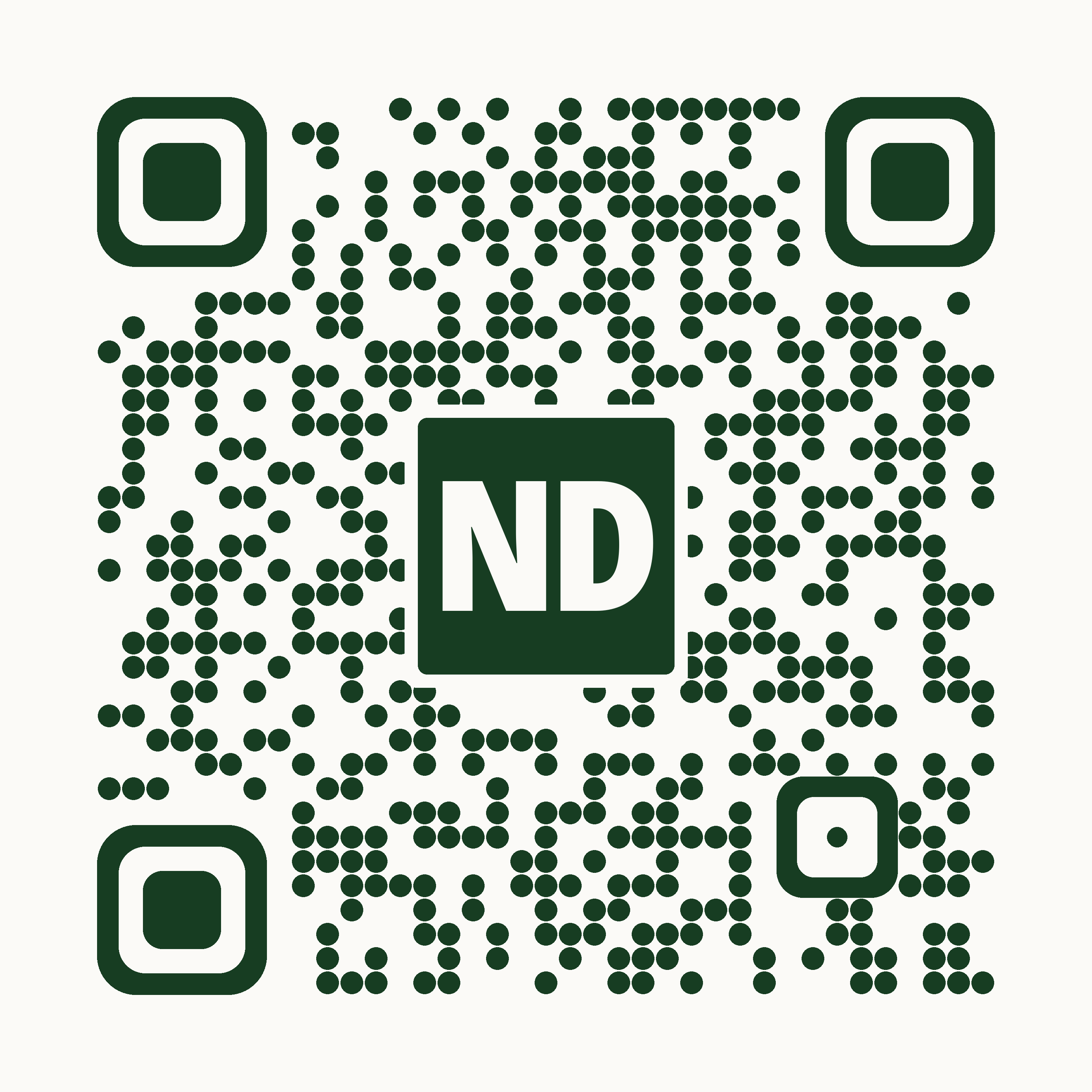 QR code with the ND monogram, linking to Nickolis Diduch's InstaCard digital contact card